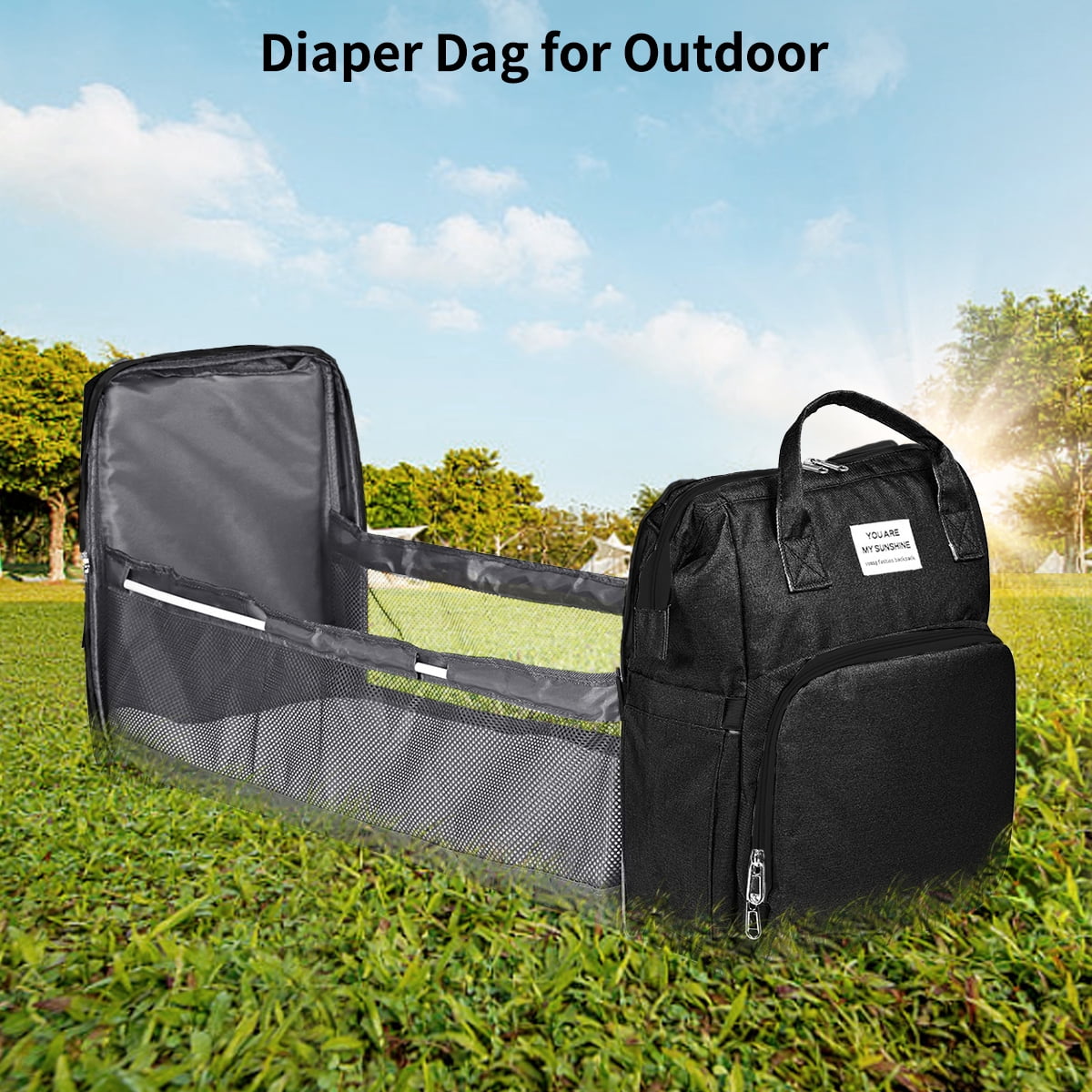 Caveen Waterproof Multifunctional Diaper Bag with Changing Pad, Black
