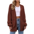 thumbnail image 2 of Women's Collarless Knit Cardigan Open Front Long Sleeve Lightweight Casual Plus Size Top, 2 of 5
