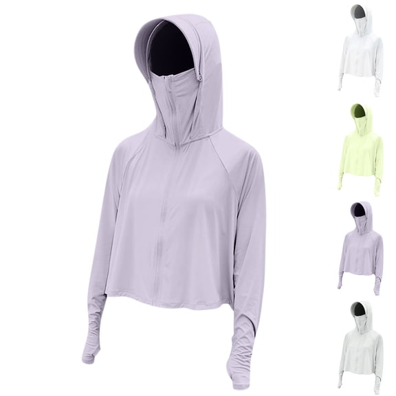 Hilenly Womens UPF 50 Sun Protection Jacket Lightweight Zip Up Hooded Jackets Outdoor Running Hiking Shirts with Face Mask