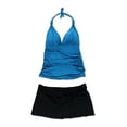 thumbnail image 2 of Profile Womens 2-Tone Ruched Skirtini 2 Piece Tankini, Blue, 12, 2 of 2