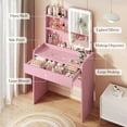 thumbnail image 5 of Small Vanity Desk with Mirror and Lights, Makeup Vanity with Drawer & Storage Shelves, Vanity Desk with 3 Lighting Modes & Adjustable Brightness, Dressing Table for Women Girls Bedroom, Pink, 5 of 8
