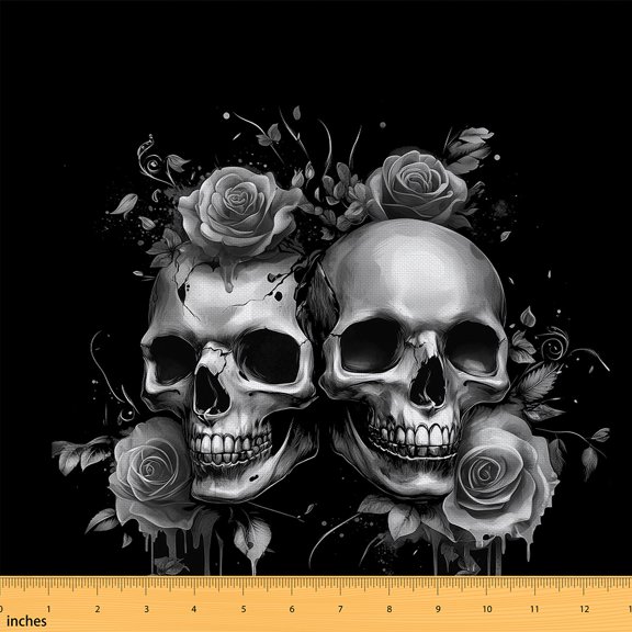 Castle Fairy Gothic Skull Fabric by the Yard 1 Yard for Teens,Chic Flower Home Decor Fabric by the Yard,Happy Halloween Room Decor Fabric by the Yard,Super Cozy Room Decor