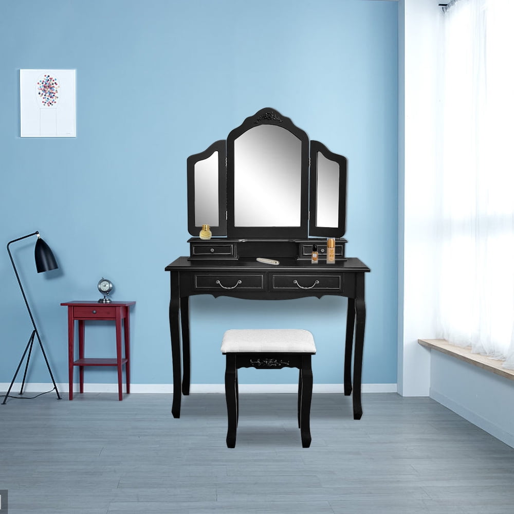Details about   Nishano 4 Drawer Dressing Table Stool Makeup Mirror Bedroom Desk Black White 