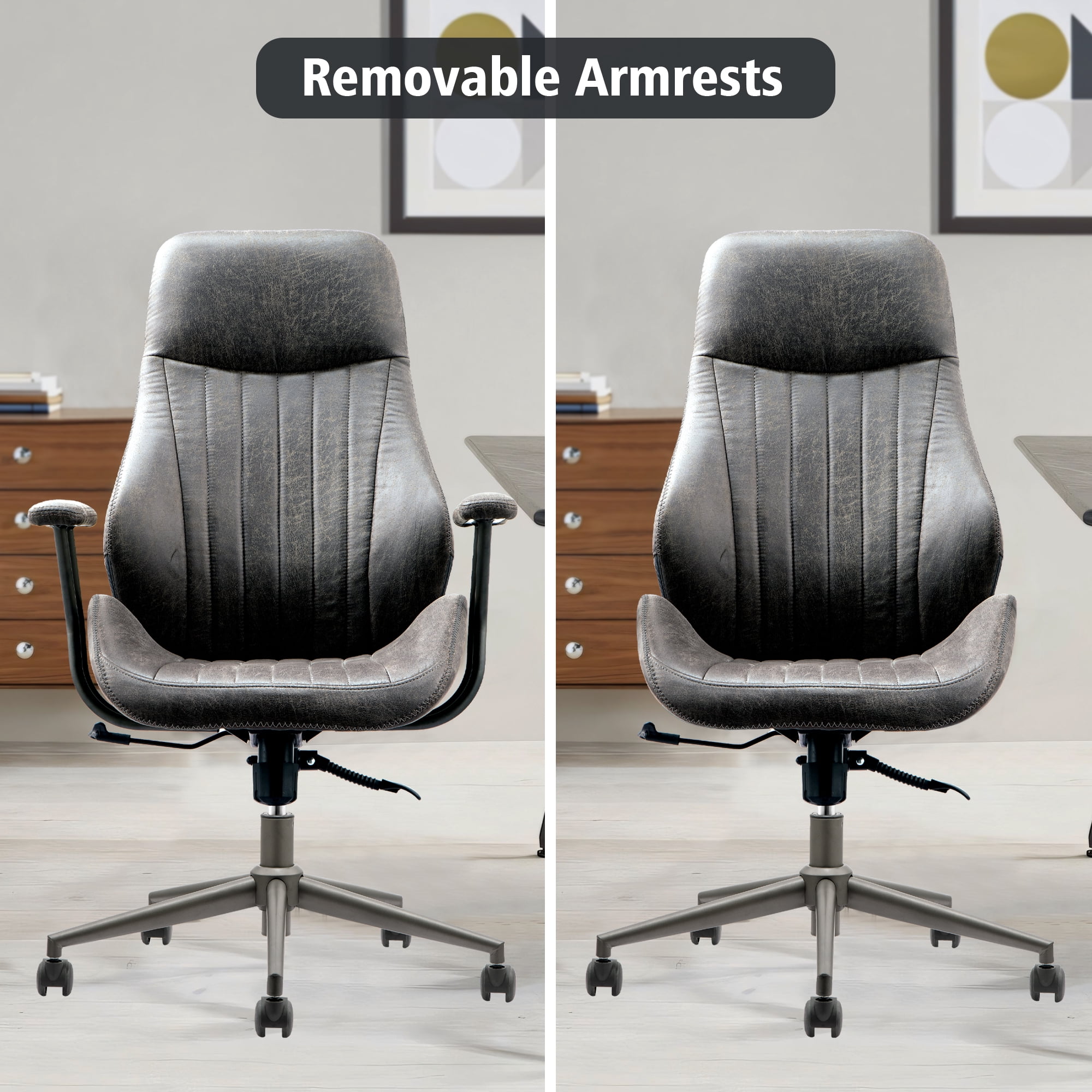 Ovios High Back Office Chair Ergonomic Height Adjustable Home Computer Chair Rolling Swivel Task Chairs with Suede Leather