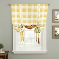 thumbnail image 2 of Sunshine Watercolor Tie Up Curtain 63 Inches Long, Sunflowers Bees Yellow Plaid Farmhouse Balloon Style Kitchen Window Curtain Over Sink, Small Window Rod Pocket Curtain 52"x63", 2 of 9