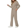 thumbnail image 3 of Women 2 Piece Outfits 2025 Fall Fashion Wide Leg Pants Lounge Set Leisure Travel Vacation Sweatsuits Deep Khaki XS, 3 of 9