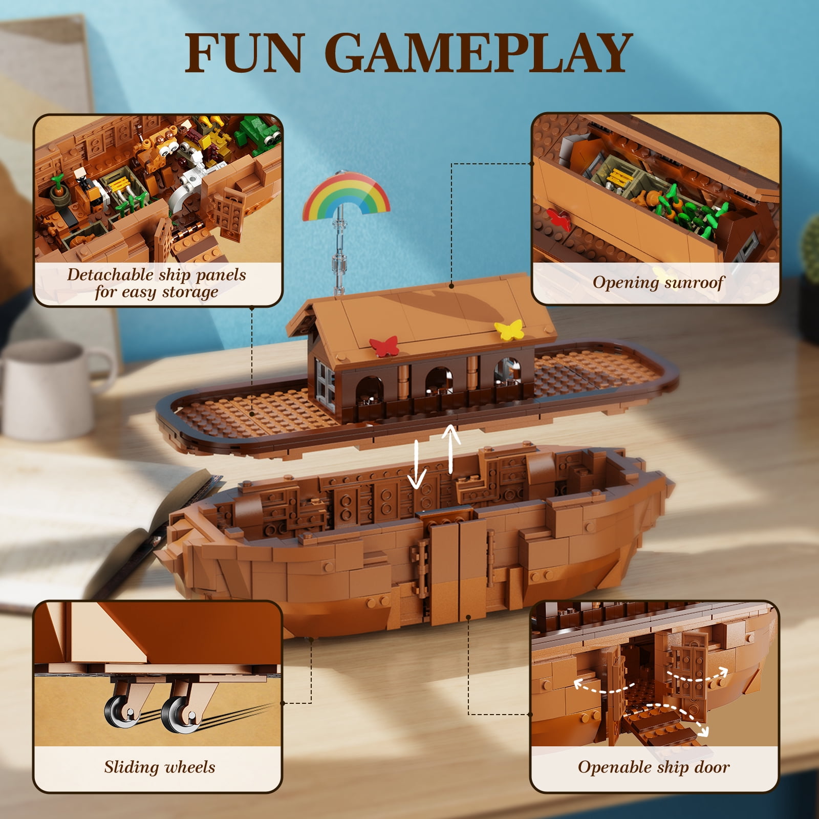 Noah's Ark Building Blocks Set, 845Pcs Christian STEM Toy, Lego-Compatible Animal & Boat Kit for Kids 8+, Ideal for Baptism, Easter & Birthday Gifts