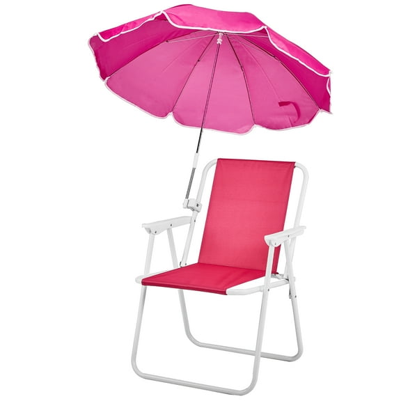 Pink Folding Beach Chair with Detachable Umbrella for Adults | Lightweight & Portable Camping Seat | 265lbs Capacity | Ideal for Travel, Picnic, Concerts & Outdoor Activities