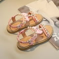 thumbnail image 4 of Black and Friday Clearance under $5 asdoklhq Girl's Shoes,Toddler Girls Summer Sandals Little Kid Open Toe Princess Dress Flats Sandals Leather Rubber Sole Princess Sandals, 4 of 7