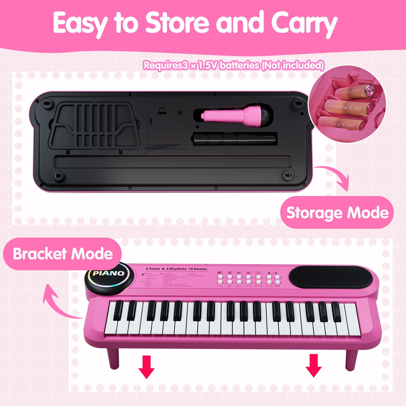37 Keys Piano Toy for 1 2 Year Old Kids,Piano Keyboard for Toddler 1-3, with Microphone,Birthday Gifts for 3 4 5 Year Old Girls