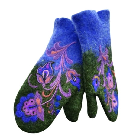 

YUEHAO accessories Women s Colorful Embroidered Gloves Winter Christmas Mittens Warm Gloves Gloves Mittens Blue
