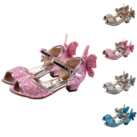 Viluyesy Girls’ Sequin Bow Sandals – Princess Style Dress Shoes with Crystal Accents, High Heel Party & Wedding Sandals for Toddlers, Kids & Teens Blue Size 4