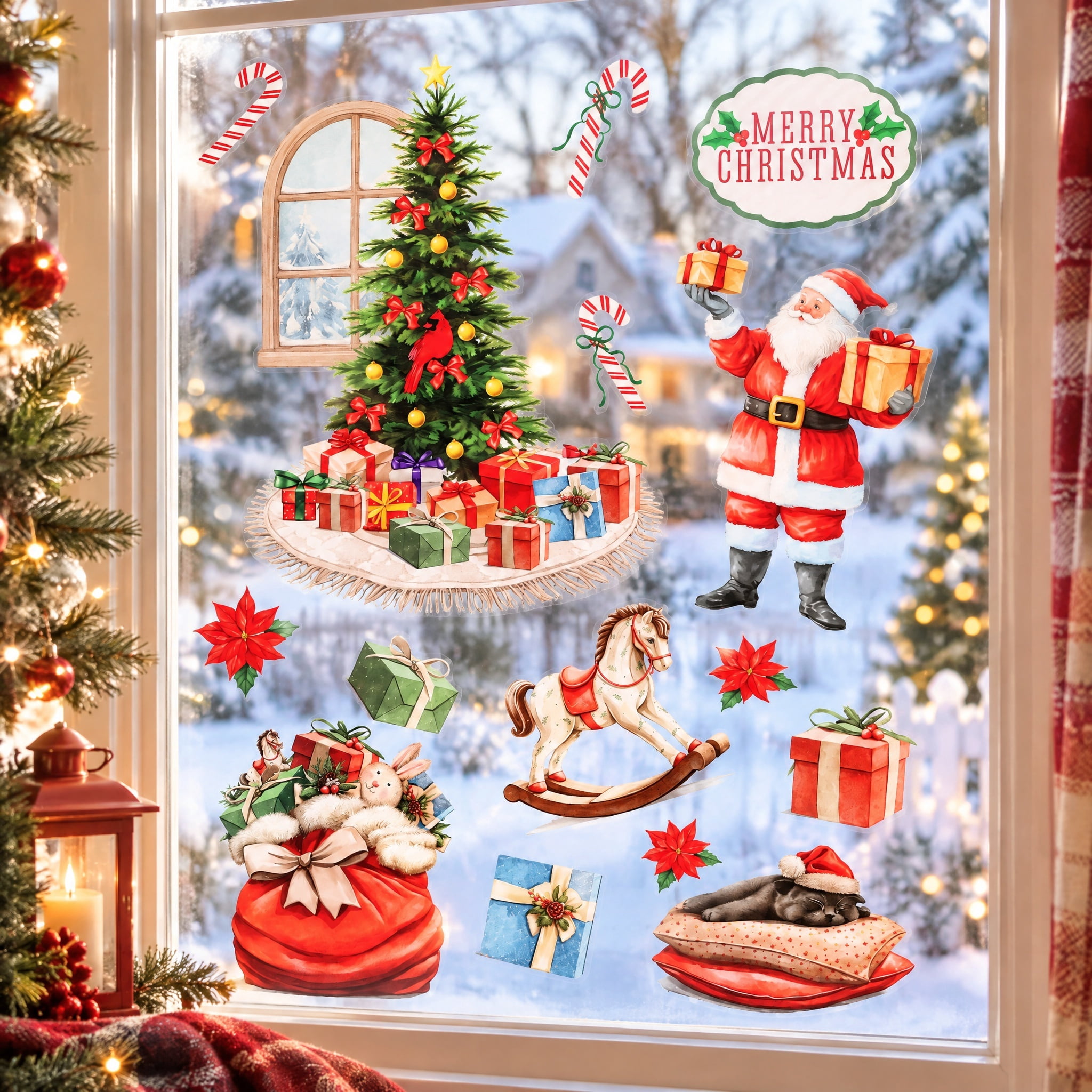 Retro Santa Christmas Window Clings, Multicolor, 10.8" x 16.8", by Holiday Time