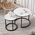 thumbnail image 2 of Smuxee Modern Marble-Textured Nesting Coffee Table Set, Wooden End Table for Living Room, 2 of 9