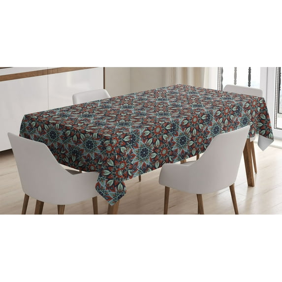 Vintage Tablecloth, Ottoman Style Motifs Folkloric Nature Inspired Elements Native Floral Art, Rectangle Satin Table Cover Accent for Dining Room and Kitchen, 52" X 70", Multicolor, by Ambesonne