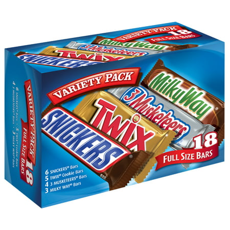 Mars Wrigley Variety Pack Milk Chocolate Candy Bars | Contains 18 Full Size Bars, 33.31 Oz. | SNICKERS, TWIX, 3 MUSKETEERS, MILKY (Best Chocolate For Smores)