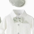 thumbnail image 4 of 6-9 Months Infant Baby Boy 3Pcs Long Sleeves Gentleman Outfit Clothes Sets With Hat 0 3 6 9 12 18 Months Formal Bowtie Romper Suspender Pants Wedding Dress Suits Newborn Outfits Set,Blue, 4 of 5