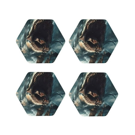 

Tideii Wave Sailboat Shark for Leather Coasters 4 Pieces Anti-fouling and Anti-scalding Decorative Coasters Suitable for Restaurants Kitchens Coffee Shops-Hexagon