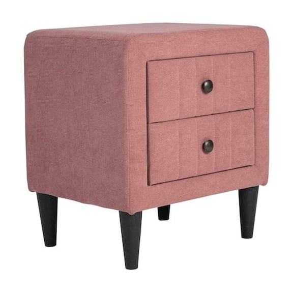 Poundex 2-Drawer Brushed Linen Fabric  Upholstered Nightstand in Pink