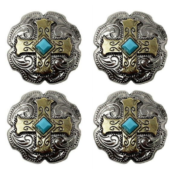 Set of 4 Conchos Western Saddle Tack Turquoise Stone Co545