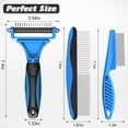 thumbnail image 2 of 3PCS pet grooming kit for dogs and cats, professional deshedding brush and dematting tool, double sided undercoat rake, flea comb for tangles knots mats removal, ergonomic handle, blue, 2 of 5