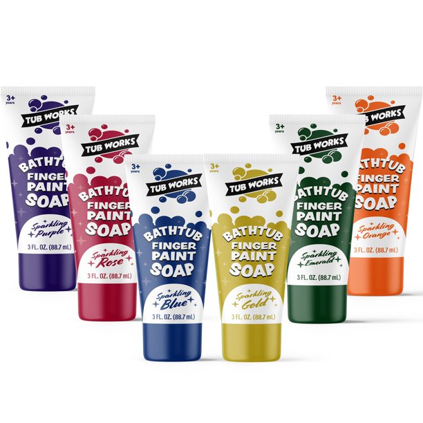 Tub Works Bathtub Finger Paint Soap, Shimmer Colors 6 Pack NonToxic