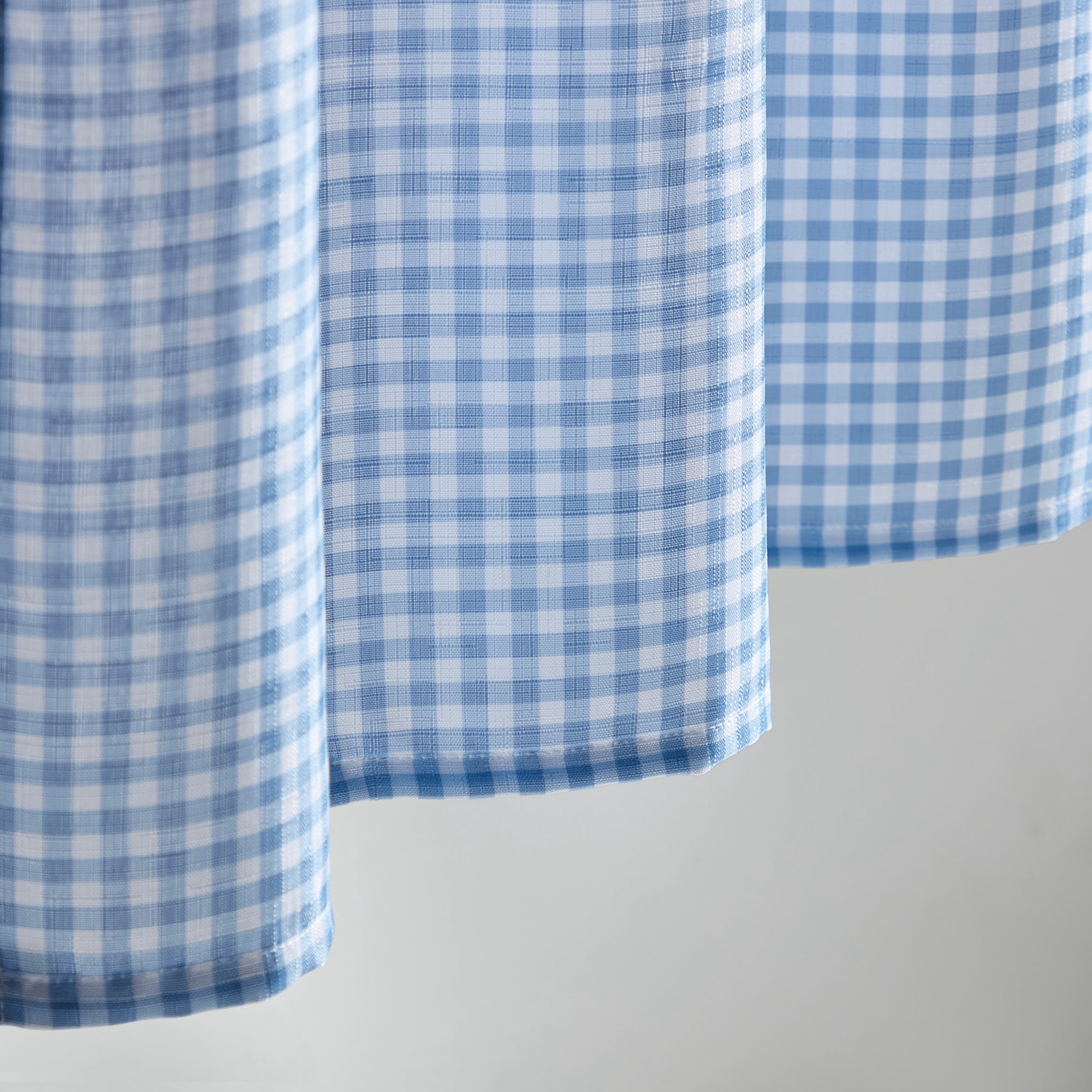 Curtainworks Gingham 3 Piece Tier and Valance Set Blue, Indoor, Pole Top, 56" x 14", Adult
