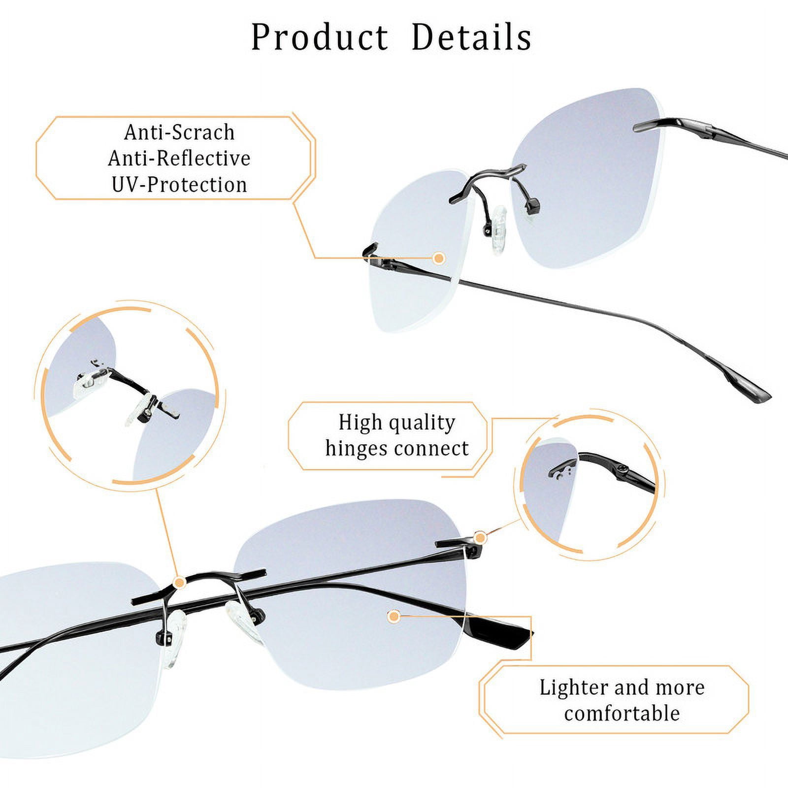 LifeArt Pure Titanium Frame Glasses/Blue Light Blocking Reading Glasses, Reduce Eyestrain, Stylish for Men and Women(Black,+3.50 Magnification)