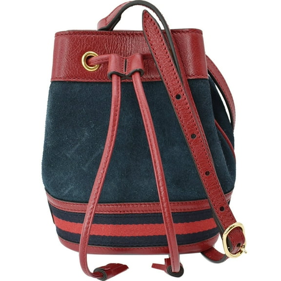 Pre-Owned GUCCI Ophidia Mini Leather Trimmed Suede Bucket Bag Blue 550620
