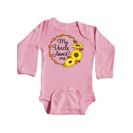 

Inktastic My Uncle Loves Me with Sunflower Wreath Gift Baby Boy or Baby Girl Long Sleeve Bodysuit