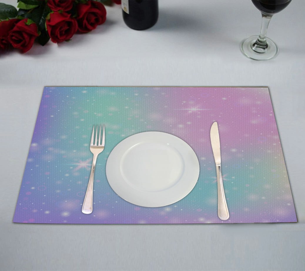 Placemats for Dining Table Mermaid Star Rainbow Set of 4 Heat Resistant 12 x 18 Inch Durable PVC Place Mats Non-Slip Washable for Home Kitchen Restaurant Decoration