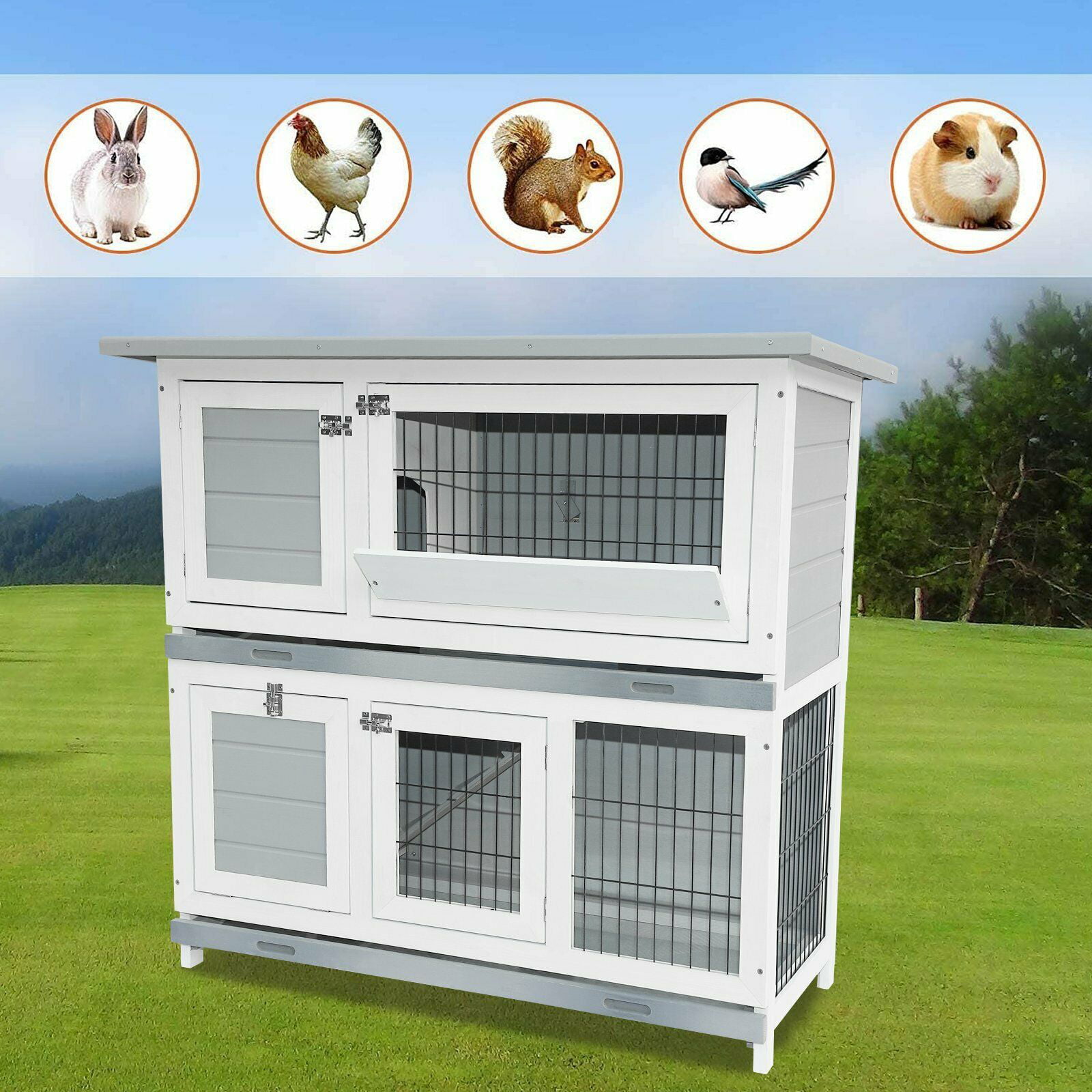 40" Wooden Rabbit Hutch Chicken Coop Cage Hen House Pet Poultry Animal Backyard 