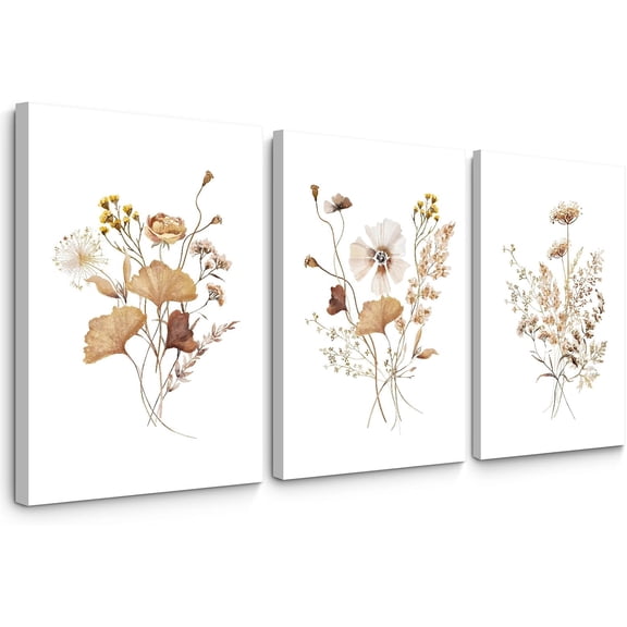Vintage Botanical Wall Art Decor Antique Floral Canvas Wall Art Neutral Flower Prints Poster Vintage Farmhouse Pictures Painting for Living Room Bedroom(Only canvas)