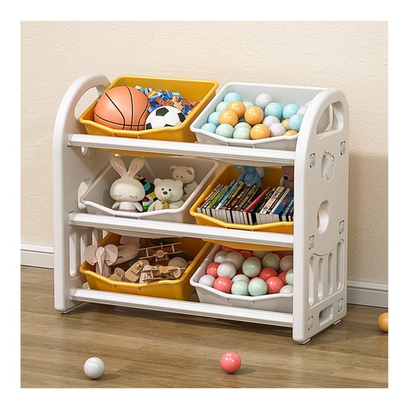 Kids Toy Storage Organizer with 6 Bins, Nursery Storage Cabinet - Multi-functional Toy Organizer for Playroom, Bedroom, Living Room - Yellow & White Yellow   HDPE