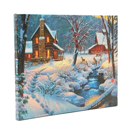 - Luminous LED Lighted Light-up Canvas Christmas Night Snow Cabin Art Picture Print Home Wall Decor Gift 40x30cm