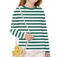 thumbnail image 5 of ITSAME Long Sleeve T-Shirt for Girls, Striped Print Round Neck Loose Fit Kids Fashion Casual Pullover Tops Green Size 13T, 5 of 8