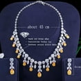 thumbnail image 6 of Yellow Round Leaf Tassel Drop Big CZ Necklace Earrings Sets for Wedding Jewelry, 6 of 9