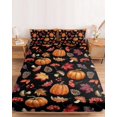 thumbnail image 2 of Twin XL Size Fitted Sheet Set - Pumpkins Fall 2 Piece Bedding Sets 16" Deep Pocket Fitted Sheet with 1 Pillowcases, Thanksgiving Maple Leaves Mushroom Black Brushed Microfiber Hotel Luxury Bed Sheets, 2 of 9