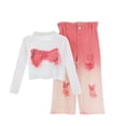 thumbnail image 2 of SGFCWSX Girls 2-Piece Outfit, Long Sleeve Cropped Top and Ombre Distressed Jeans, Daily Trendy Casual Clothing Set for Kids Pink Size 7-8 Years, 2 of 7
