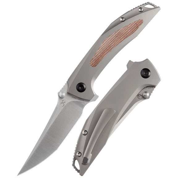 Kansept Baku Fold Knife Satin CPM S35VN Blade,Plain Titanium and Brown Micarta Handle,Designed by Greg Schob,K1056A2