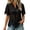 Black, variant on Women Hollow Out Lace Short Sleeve Blouse ElegantStand Collar Button Front Eyelet Lace Shirt Breathable Crochet Flare Sleeve Tops Black L
