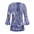 thumbnail image 5 of Floral Summer Tops for Women Tunic Tops V-neck 3/4 Lace Sleeve Pleated Button Casual Print Top, 5 of 5