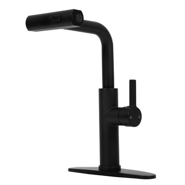 Besdor Waterfall Kitchen Faucet with Pull Down Sprayer, Stainless Steel Black Kitchen Sink Faucet, Single Handle Commercial Faucet with Sprayer, 360° Rotatable, 3 Function Sprayer, Matte Black