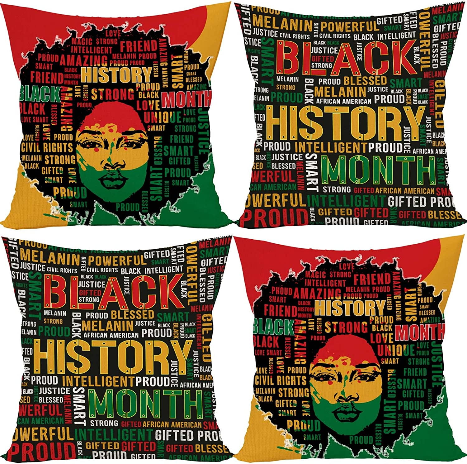 Linen Black History Month Throw Pillow Covers 18x18 Set of 4 Kinara