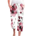 thumbnail image 2 of BiZtdJrK Womens Boho Summer Linen Pants Floral Print Capri Pants Drawstring Elastic Waisted Straight Leg Pants Beach Vacation Pants with Pockets sales today clearance Multicolor#8 M, 2 of 5