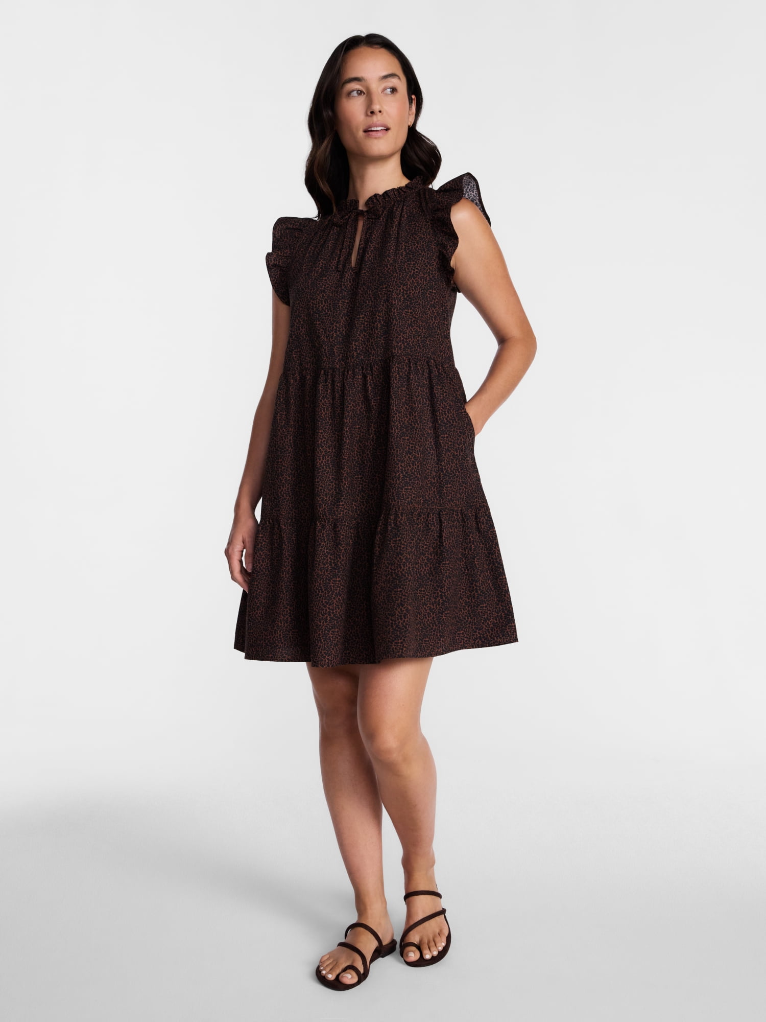 Time and Tru Women's and Women's Plus Cotton Mini Dress with Flutter Sleeves, Sizes XS-4X