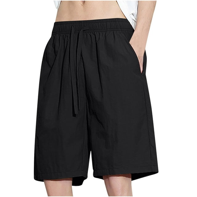 Mlzmgr Plus Size Nylon Short for Men S-5XL Drawstring Elastic Waist Wide Leg Shorts Loose Comfy Workout Shorts
