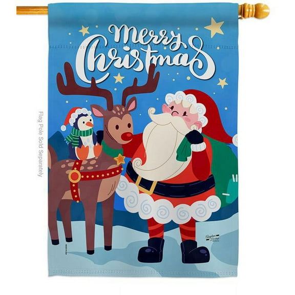 Angeleno Heritage  28 x 40 in. Santa with Friends House Flag with Winter Christmas Double-Sided Decorative Vertical Flags Decoration Banner Garden Yard Gift