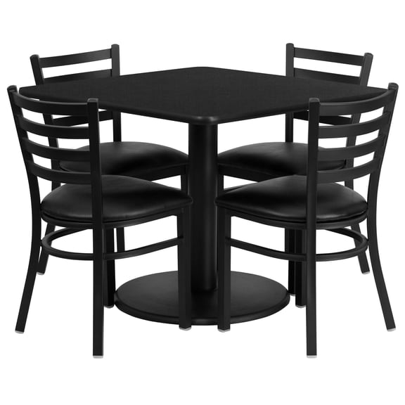 Bowery Hill Square Laminate Table Set In Black Top Black Vinyl Seat