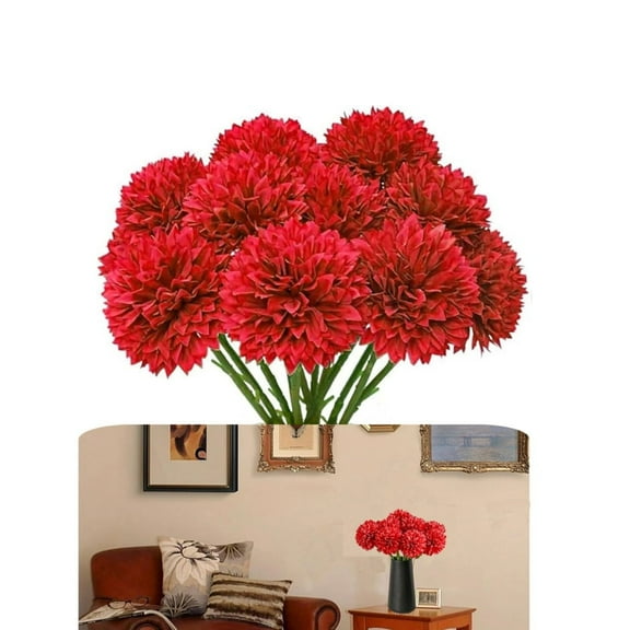 Silk Chrysanthemum Flowers,QZS Artificial Chrysanthemum Ball Flowers,11.8x3In Arrangement Bouquet for Presents,Party,Wedding Decor,12Pack,Red